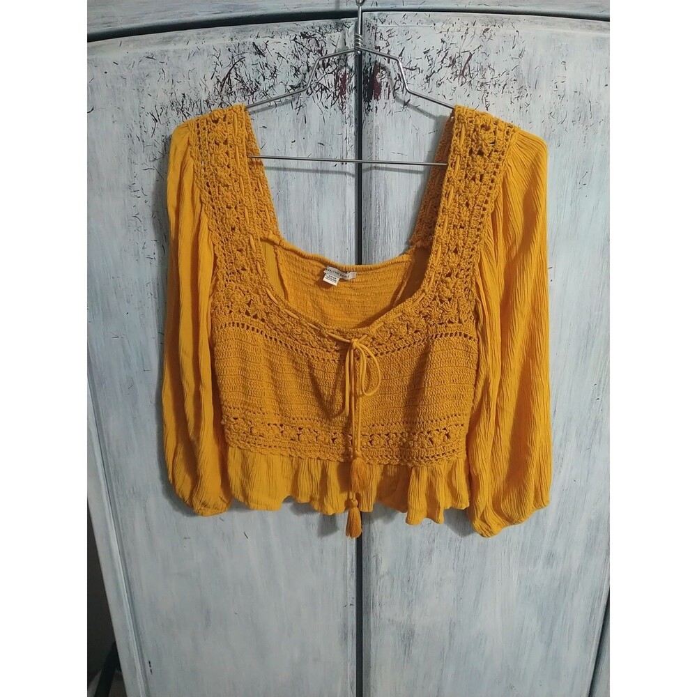 American Eagle Crotched Puff Sleeve Top Sm Beachy Boho Cottagecore Feminine